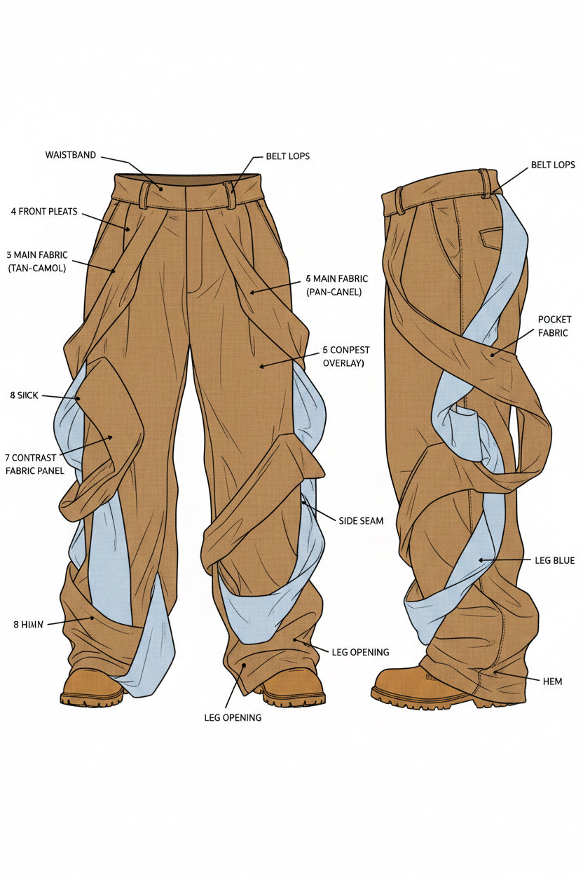 Multi panel draped cargo pants