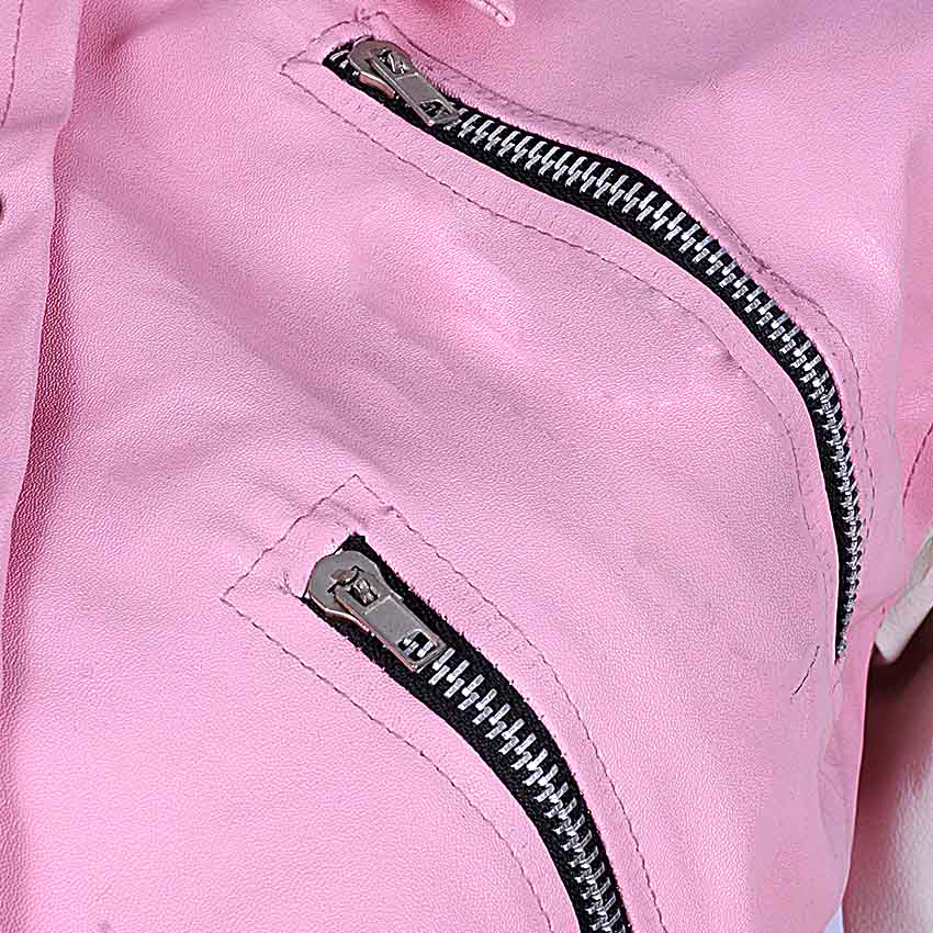 Two-Tone Zip Detail Leather Jacket – Pink & White