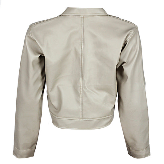 Two-Tone Zip Detail Leather Jacket