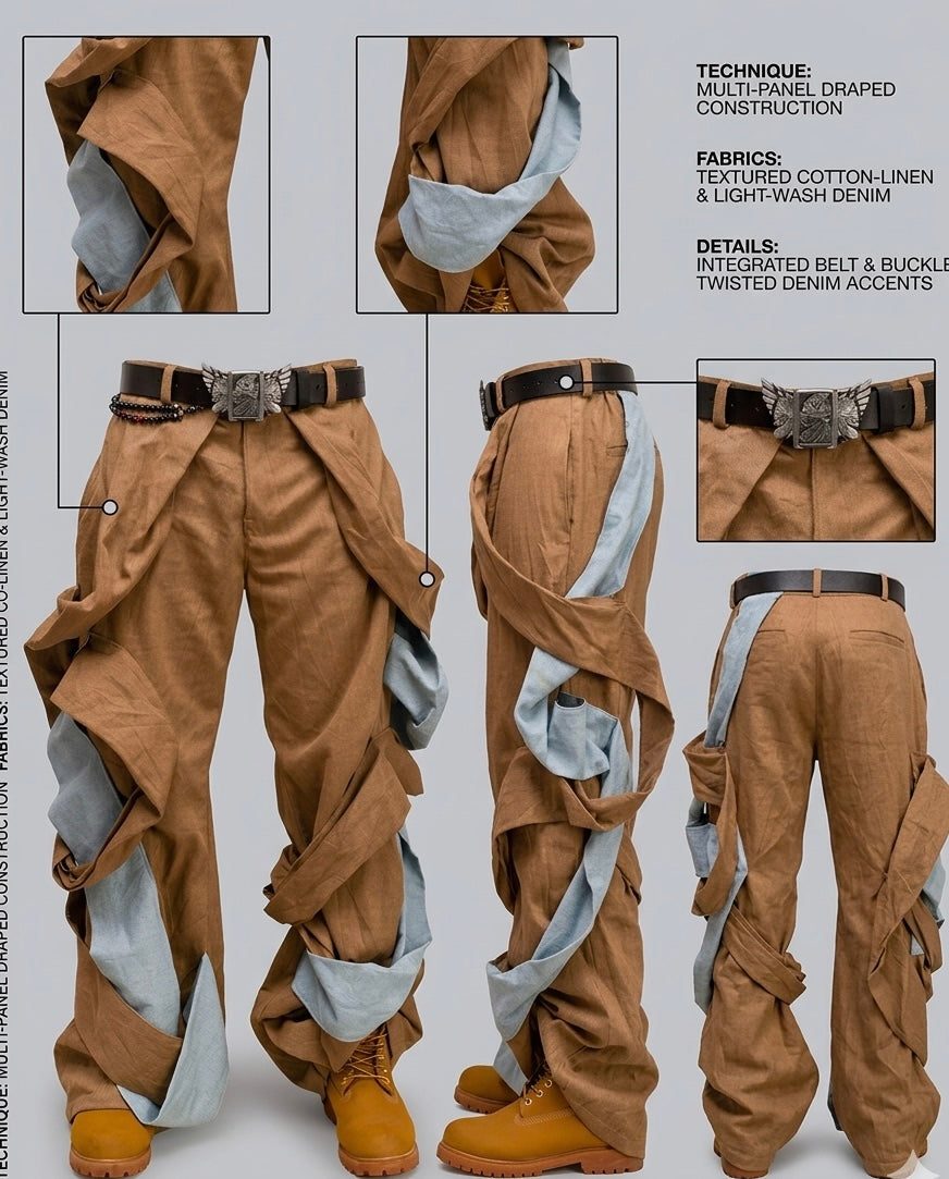 Multi panel draped cargo pants
