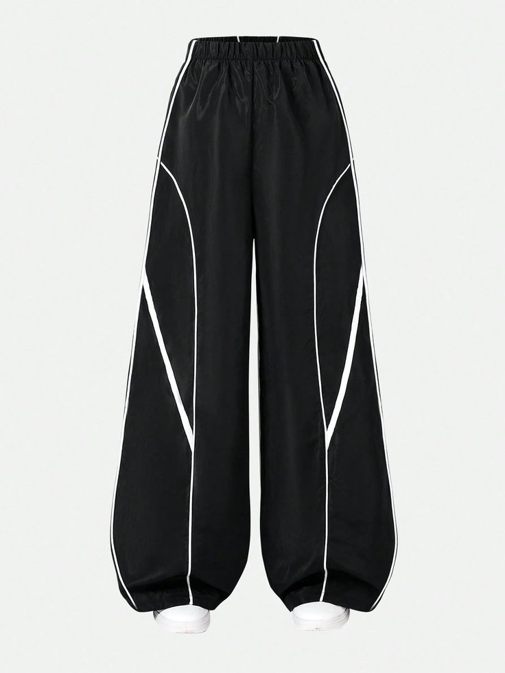 Casual Straight Leg Pants With Contrast White Stripe
