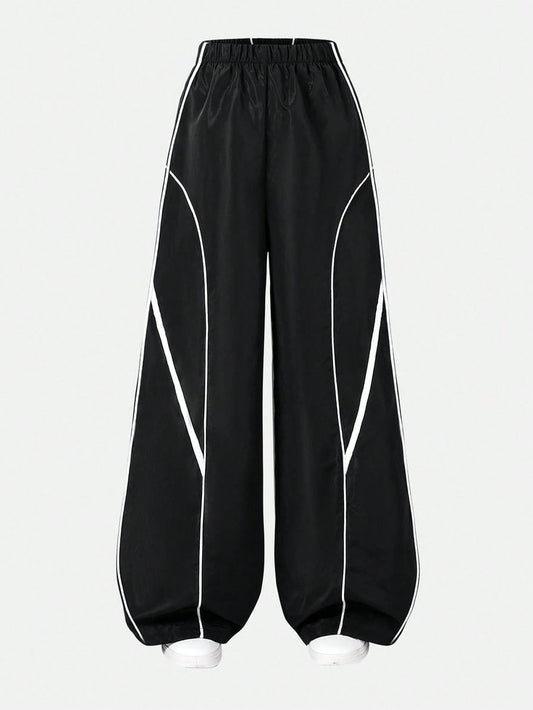 Casual Straight Leg Pants With Contrast White Stripe