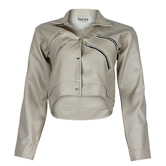Two-Tone Zip Detail Leather Jacket