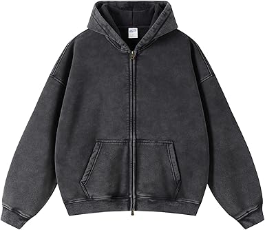 Stone Wash Zip Up Hoodies Long Sleeve